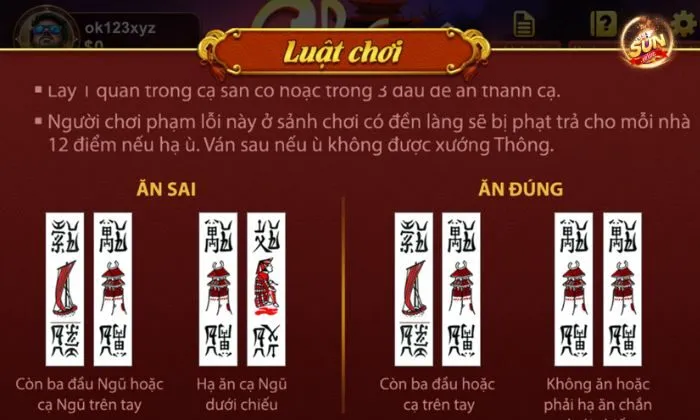 Chắn Sunwin Lỗi ăn chọn cạ phạt 12 điểm